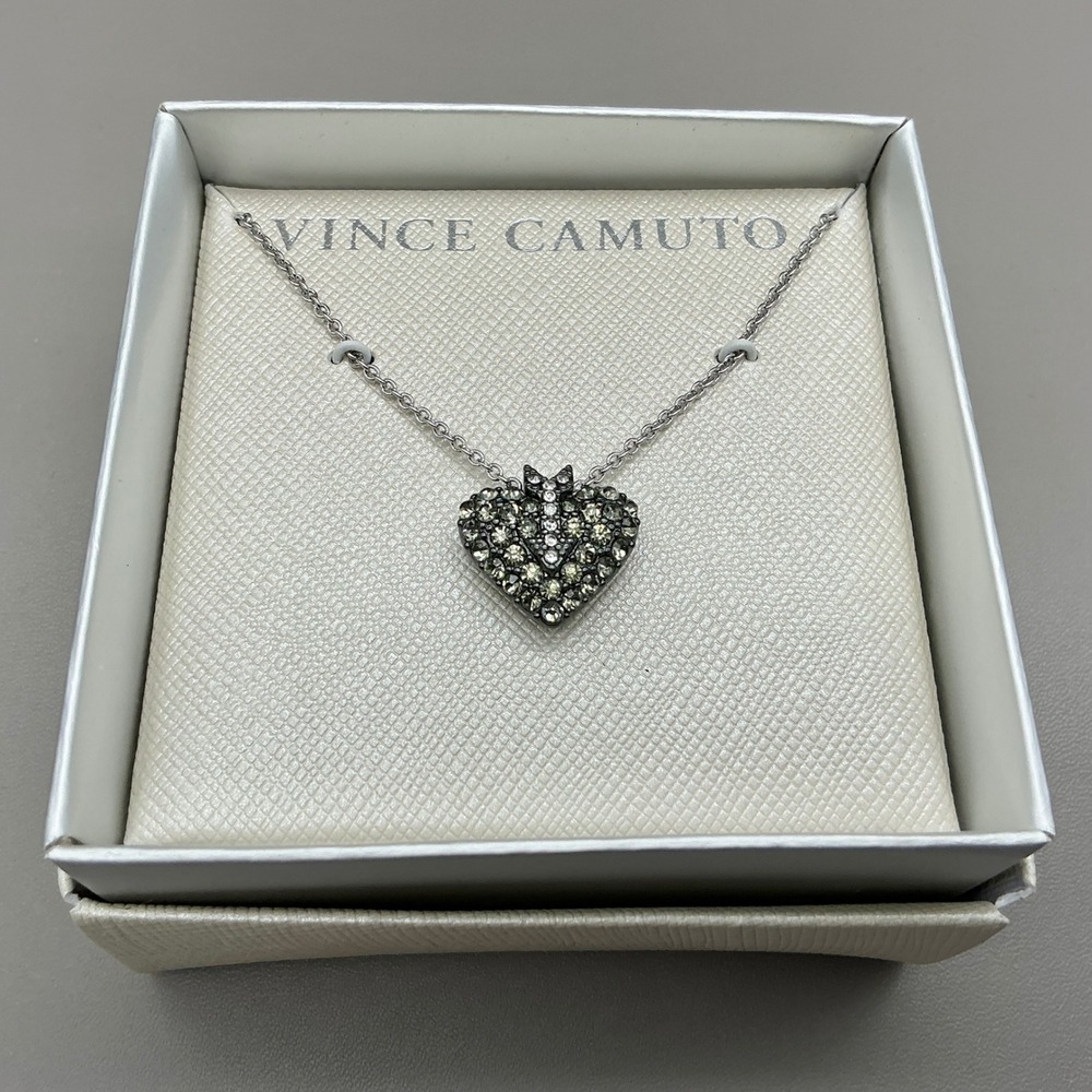 Vince Camuto Heart Necklace Women Silver Tone Pave Crystal Arrow Pendant Gift